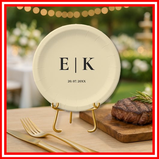 Buttergelbes Monogramm-Hochzeit Pappteller