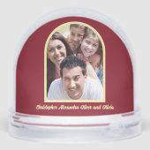 Buttergelbes tiefrotes Foto Schneekugeln (Rückseite)