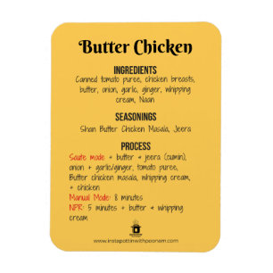 Butterhuhn-Rezept-Magnet für sofortigen Topf Magnet