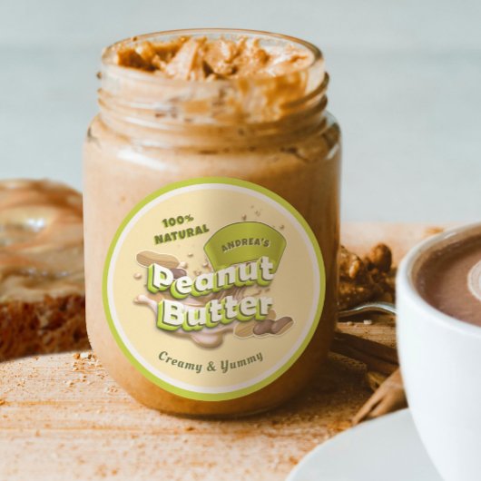 Butterlogos für Erdnuss Gelb-grüne Verpackung Nied Runder Aufkleber