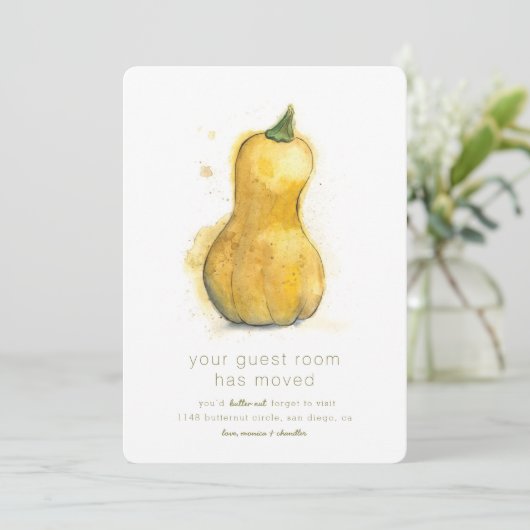 Butternut Funny New Zuhause Moving Ankündigung (Stehend Vorderseite)