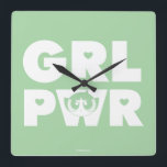 Butterschale:Girl-Power Quadratische Wanduhr<br><div class="desc">Die Powerpuff Girls| Abkürzung "GRL PWR" mit Buttercup!</div>