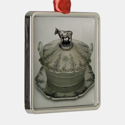 Butterschale mit mattiertem Glasboden Silbernes Ornament (Rechts)