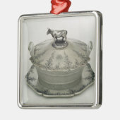 Butterschale mit mattiertem Glasboden Silbernes Ornament (Links)