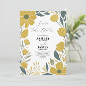 Buttertasse Gelb Moderne Blüten Save the Date Einladung (Stehend Vorderseite)