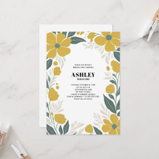 Buttertasse Gelbe Moderne Blumengeburt Party Einladung