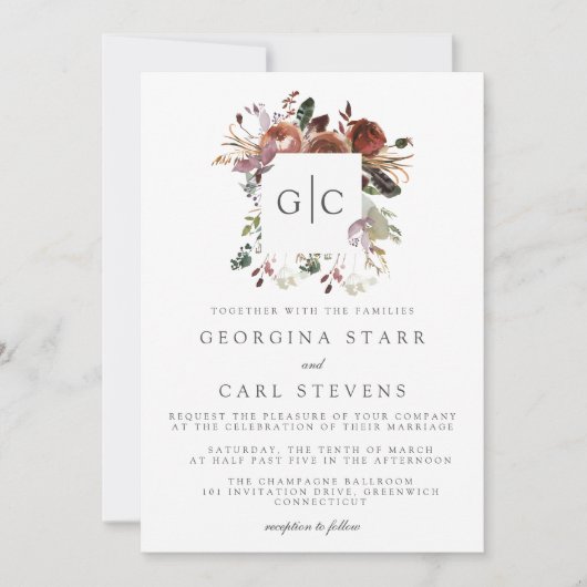 Butterum & Plum Wedding Monogram Einladung (Vorderseite)