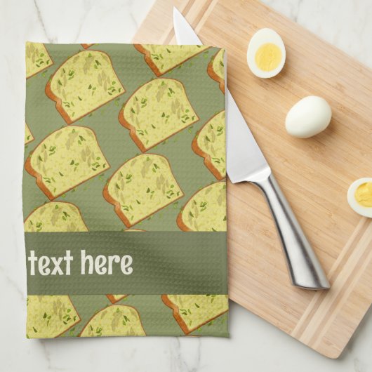 Buttery Knoblauch Brot mit Kräutern - Name / Text Geschirrtuch (Viertel Falte)