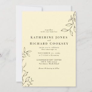 Buttery Yellow Modern Foliage Simple Wedding Einladung