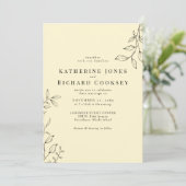 Buttery Yellow Modern Foliage Simple Wedding Einladung (Stehend Vorderseite)