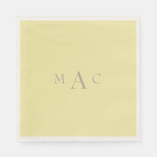 Buttery Yellow Monogram Wedding Cocktail Serviette (Vorderseite)