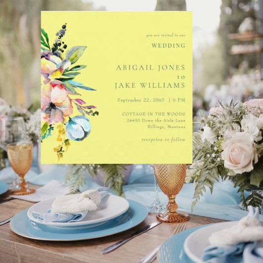 Buttery Yellow Summer Floral Square Wedding II Einladung