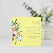 Buttery Yellow Summer Floral Square Wedding II Einladung (Stehend Vorderseite)