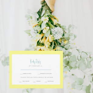 Buttery Yellow und Türkis Dinner-Optionen RSVP Karte