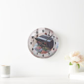 Button-Akkordeon auf dem Stuhl mit festem Sitz Runde Wanduhr (Zuhause)