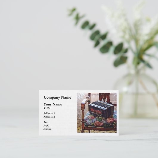 Button-Akkordeon auf dem Stuhl mit festem Sitz Visitenkarte (Stehend Vorderseite)