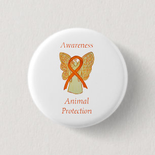 Button "Animal Protection Orange Awareness Ribbon"