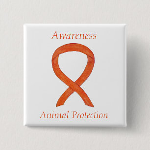 Button "Animal Protection Orange Awareness Ribbon"