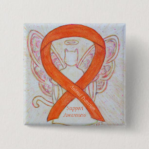 Button "Animal Protection Orange Awareness Ribbon"