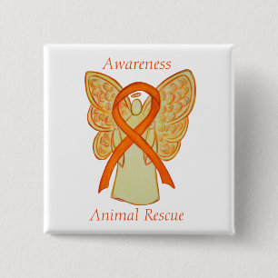 Button "Animal Rescue Orange Awareness Ribbon Ange