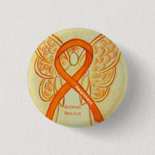 Button "Animal Rescue Orange Awareness Ribbon Ange