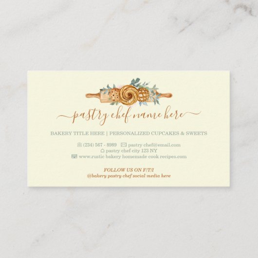 Button backery Backwaren Süßigkeiten Keks Beige Visitenkarte (Rückseite)