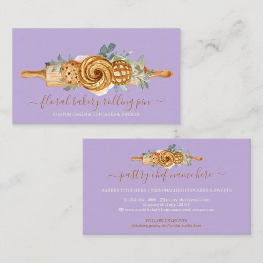 Button backery Backwaren Süßigkeiten Keks lila Visitenkarte (Vorne/Hinten)