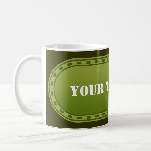 BUTTON BANNER Oliven-grüner Farbverlauf + Ihr Text Kaffeetasse (Links)