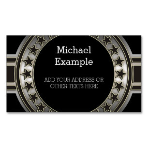 Button / Banner - Sterne silber schwarz + dein Hin Magnetische Visitenkarte