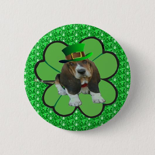 Button Basset Hound Happy St Patrick's Day Clover (Vorderseite)