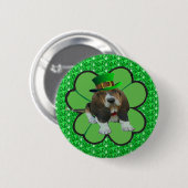 Button Basset Hound Happy St Patrick's Day Clover (Vorne & Hinten)