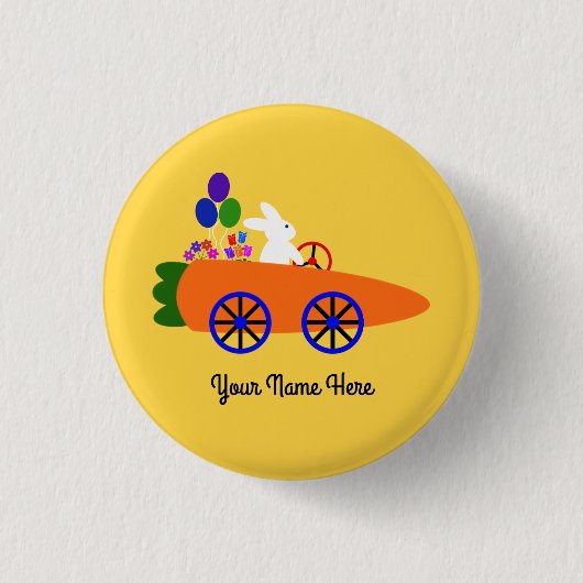 Button "Bunny Riding Carrot Car #2" (Vorderseite)