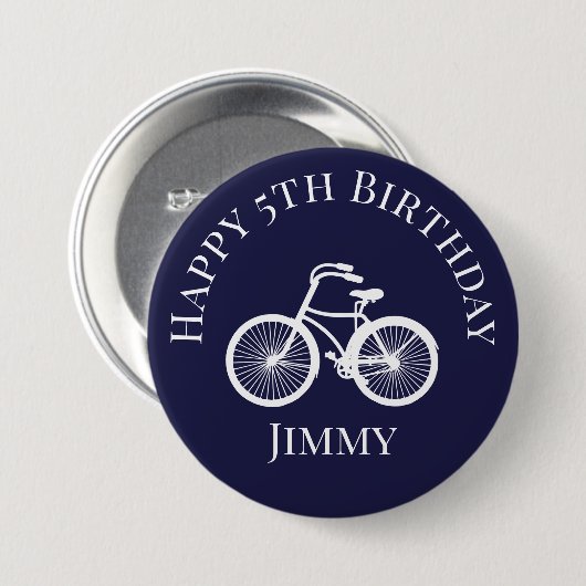 Button Button Happy xth Birthday Boy Bicycle Blue (Vorne & Hinten)