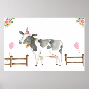 Button der Schwanz Kuh Farm Tiere Mädchen Geburtst Poster