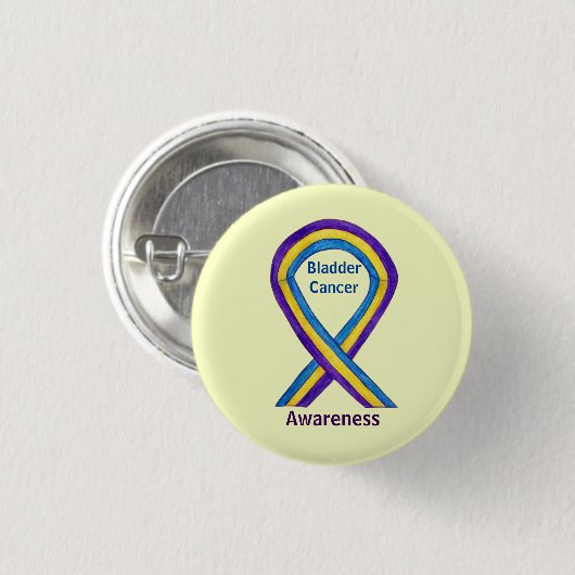 Button des Blase Cancer Stripes Awareness Ribbon B (Vorne & Hinten)
