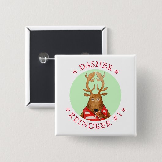 Button des DASHER-REINDEERKRATES (Vorne & Hinten)