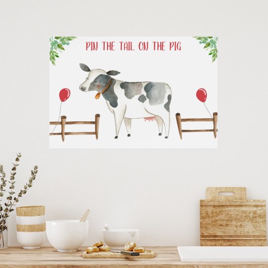 Button des Schwanzes Kuh Farm Tiere Boy Birthday P Poster (Küche)