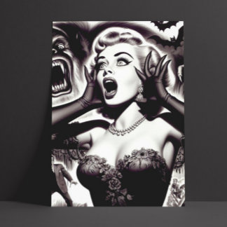 Button des Vintagen Horrors Postkarte