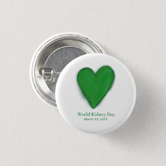 Button des World Kidney Day Green Awareness Ribbon (Vorne & Hinten)