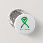 Button des World Kidney Day Green Awareness Ribbon (Vorne & Hinten)