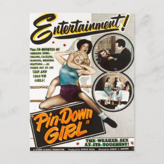 Button Down Girl Vintag Lady Wrestlers Filmplakat Postkarte