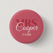 Button Elegant Wedding Couple Name Red Ivory Farbe (Vorderseite)