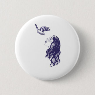 Button Fantasie - Frau und Vogel