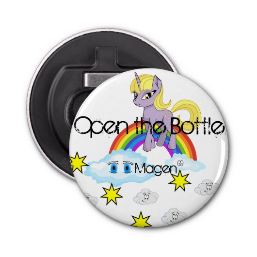 Button Flasche Öffnung Pony Regenbogen Wolken Flaschenöffner (Vorderseite)