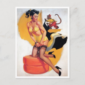 Button für Brünette Affen Vintag Postkarte