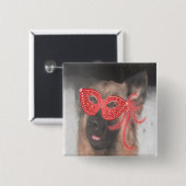Button German Shepherd Mardi Gras Mask Red (Vorne & Hinten)
