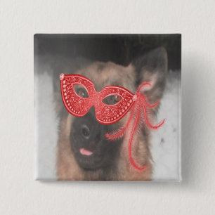 Button German Shepherd Mardi Gras Mask Red
