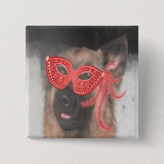 Button German Shepherd Mardi Gras Mask Red (Vorderseite)