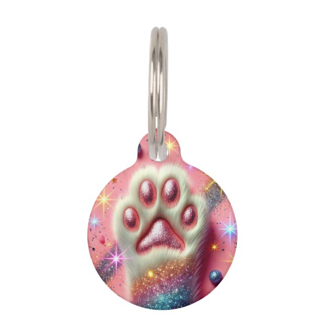 Button Glitzer Katze ID Tag! Haustiermarke (Vorderseite)