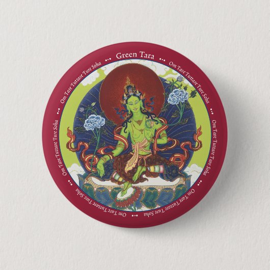BUTTON Green Tara - mit Mantra (Vorderseite)